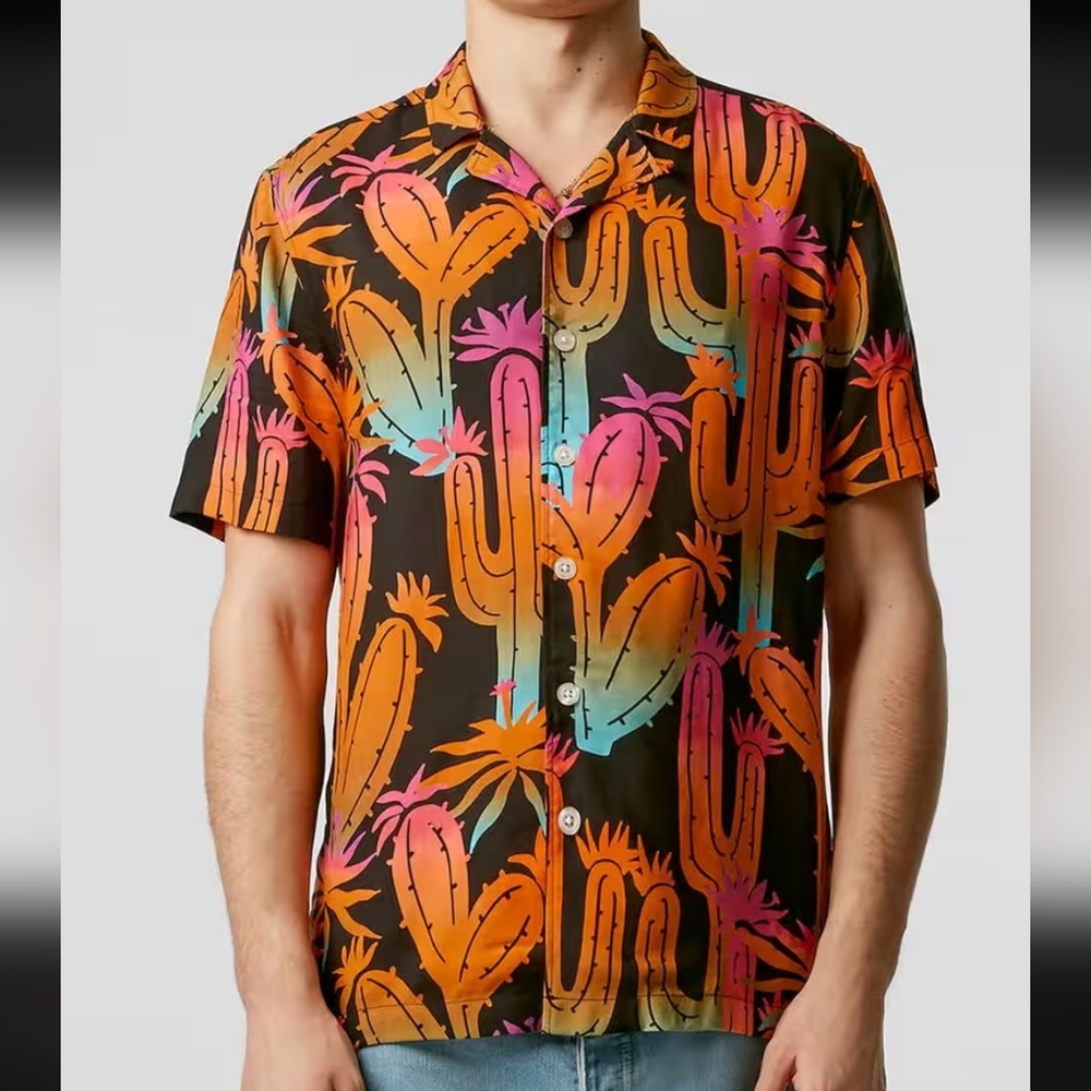 Topman Black Orange and Pink Casual Button Down Shirt Medium